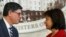 Ukrainian Finance Minister Natalia Yaresko (right) and U..S Treasury Secretary Jack Lew during a joint news conference in Kyiv on January 28.