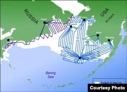 The planned flight routes to cover the Bering Sea in the project, totaling some 20,000 nautical miles over U.S. and Russian waters.