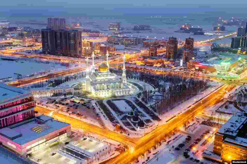 The Nur-Astana Mosque. Few expenses were spared as architects from around the world were flown into Astana to raise what looked like a kind of Asian Las Vegas from the steppe.