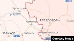 Ставрополь қаласы картада. (Көрнекі сурет.)