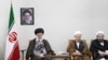 "Taqiyyeh, anyone?" Iran Supreme Leader Ali Khamenei (left) and Akbar Hashemi Rafsanjani (center) in Tehran on February 25