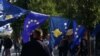 Kosovo - Prishtina decorated with state symbols, and also EU flag, 5 April 2016