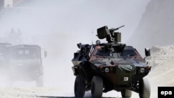 Turkish troops patrol in Hakkari province, near the Iraqi border, on June 19.