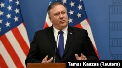 U.S. Secretary of State Mike Pompeo speaks at a news conference in Budapest on February 11.