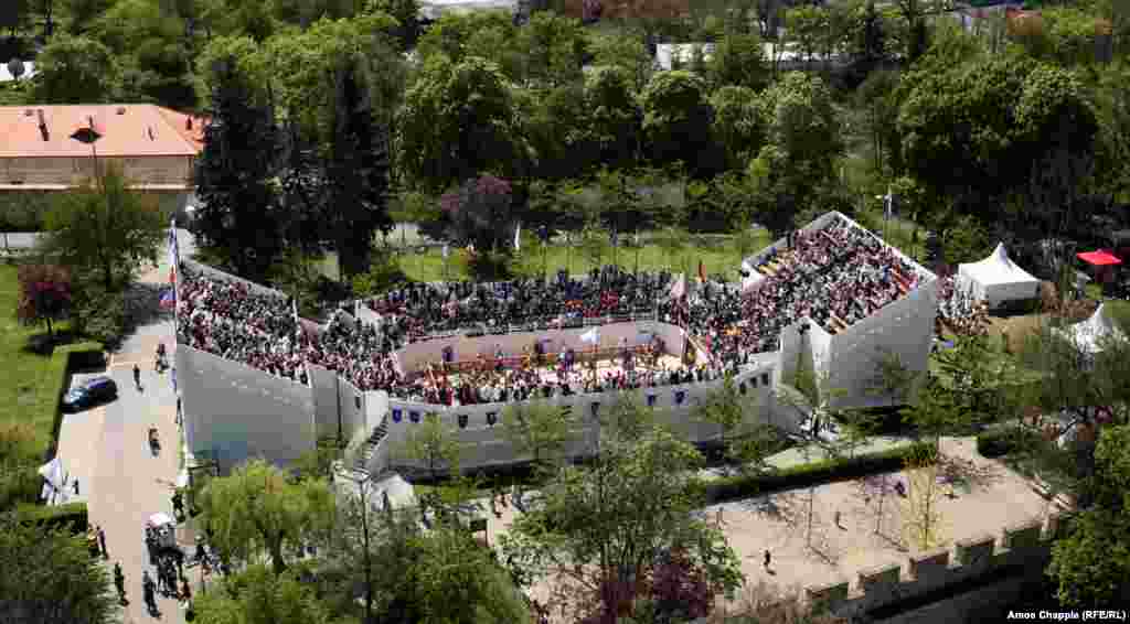 The small but well-filled arena, situated on a hill overlooking Prague. 