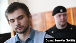 Ruslan Sokolovsky attends a court hearing in Yekaterinburg on March 15.