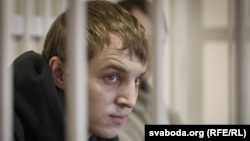 Jailed Belarusian activist Zmitser Dashkevich in court during his trial last year.