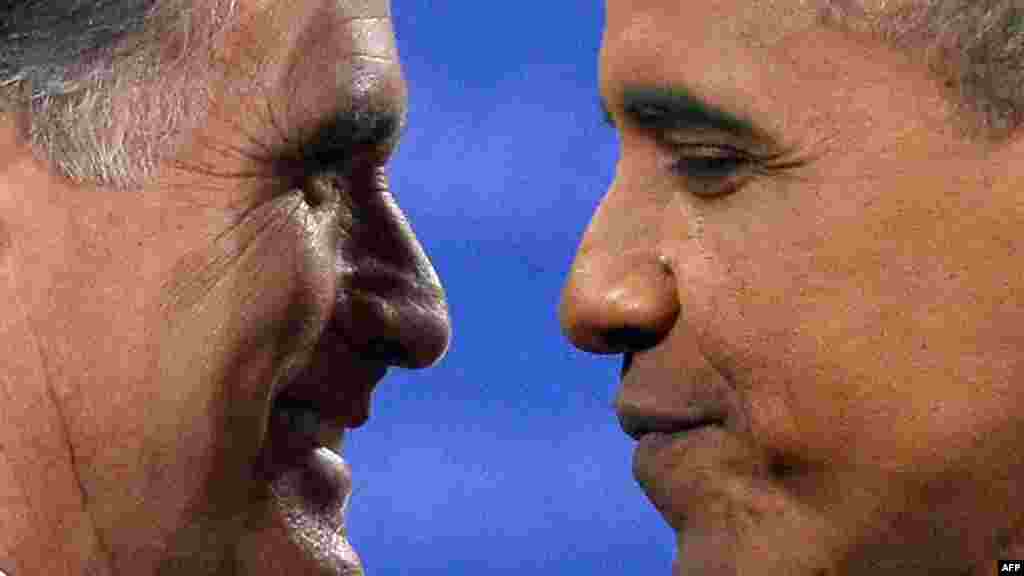 В третий раз Барак Обама и Митт Ромни встретились на дебатах в городе Бока-Ратон, Флорида, 22 октября 2012 года.
