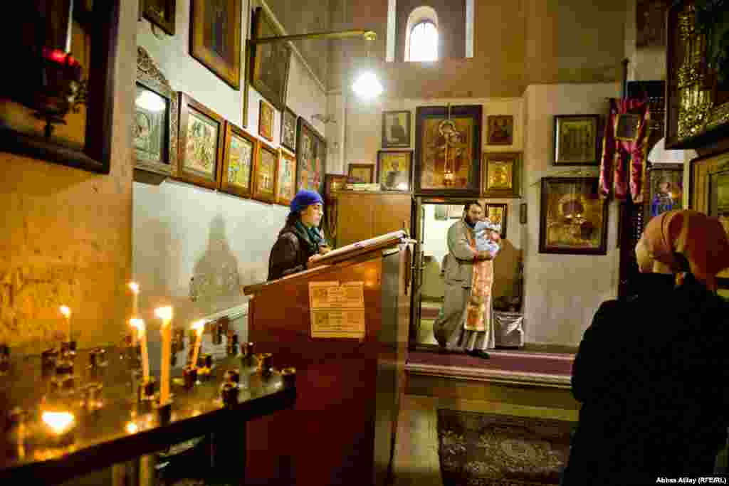 The baptism of a newborn baby in an Orthodox church