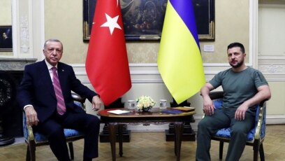 Турският президент Реджеп Ердоган украинският Володомир Зеленски и генералния секретар