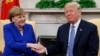 U.S. President Donald Trump meets with German Chancellor Angela Merkel in the White House on April 27