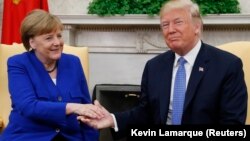 Президент Дональд Трамптың канцлер Ангела Меркельмен кездесуі. Вашингтон. 27 сәуір, 2018 жыл.