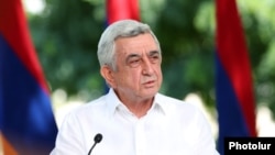 Former Armenian President Serzh Sarkisian at a press conference in Yerevan, August 19, 2020.