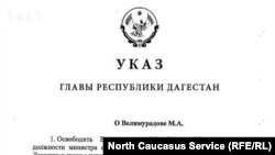 Указ об увольнении Министра сельского хозяйства Дагестана