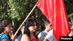 Armenia - Young supporters of the Armenian Revolutionary Federation party demonstrate in Yerevan.