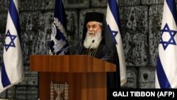 Патріарх Святого міста Єрусалиму і всієї Палестини, Сирії, Аравії, всього Зайордання Феофіл ІІІ під час виступу з нагоди світського Нового року. Єрусалим, 27 грудня 2018 року