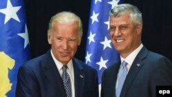 Zëvendëspresidenti amerikan, Joe Biden gjatë vizitës së fundit në Kosovë, në takim me presidentin Thaçi, 17 gusht 2016