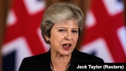 Premierul britanic Theresa May la Londra vorbind despre negocierile referitoare la Brexit, septembrie 2018