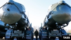 Redut missiles are seen ahead of a Victory Day parade in Kaliningrad on April 8.