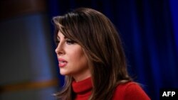 State Department Spokesperson Morgan Ortagus speaks during a briefing at the US Department of State January 17, 2020, in Washington, DC. (Photo by Brendan Smialowski / AFP)