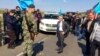Мустафа Джемилев на границе Украины с аннексированным Россией Крымом