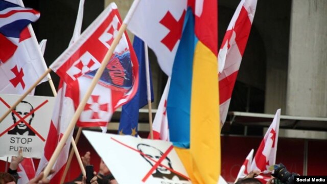 В Тбилиси на митинге против аннексии Абхазии подняли крымскотатарский флаг