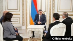 Armenia -- Armenian PM Karen Karapetian gives an interview to TV journalists, Yerevan, 22Oct2016