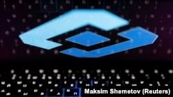 The logo of Russia's state communications regulator, Roskomnadzor, is reflected in a laptop screen.