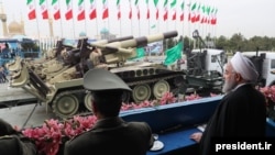 Iran - President Hassan Rouhani viewing military parade in Tehran on Army Day. April 18, 2019