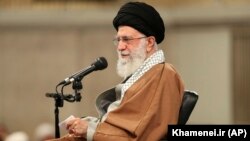 Iranian Supreme Leader Ayatollah Ali Khamenei speaks at a meeting with members of the Revolutionary Guards all-volunteer Basij force in Tehran, November 27, 2019