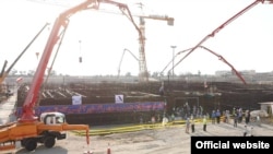 Iran began pouring concrete Sunday for a second nuclear reactor at its Bushehr power plant, November 10, 2019.