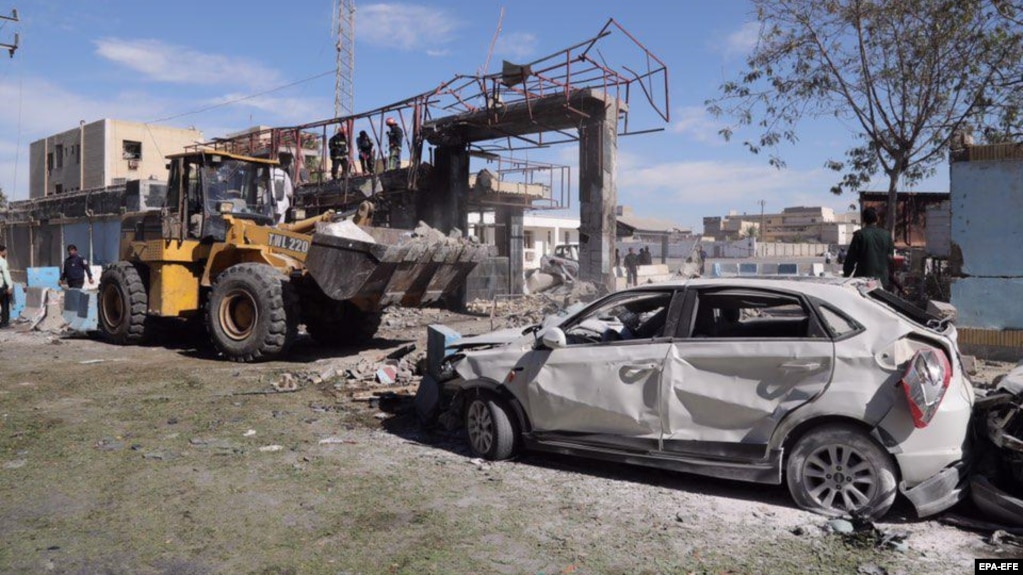 The scene of the suicide car bombing in Chabahar on December 6
