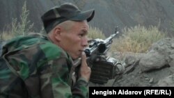 Kyrgyzstan -- Kyrgyz frontier guard in Zardaly village (Kyrgyz-Tajik border), Batken region, undated