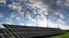 Соларни енергетски панели и ветерни турбини. Во 2020 година производството во ЕУ преку ветерните централи било зголемено за 9 отсто, додека за 15 проценти била зголемена енергијата добиена од сонцето.