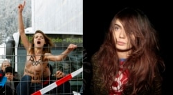 Fondatoarele Femen: Inna Șevcenko (stânga) și Oksana Șaciko.