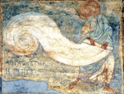Кирилівська церква, «Ангел, що згортає небо», фреска ХІІ століття