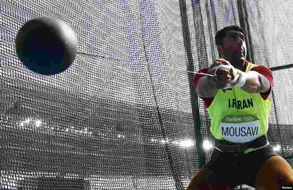 Seyed Mohammad Mousavi Eraghi of Iran competes in the men's hammer-throw qualifying round.