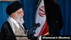 IRAN -- Iranian Supreme Leader Ayatollah Ali Khamenei delivers a speech to thousands of Basij members at Azadi stadium in Tehran, October 4, 2018