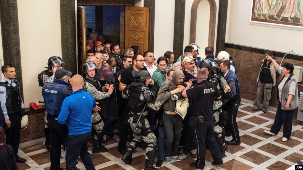 Protesters overran police and stormed Macedonia's parliament building on April 27