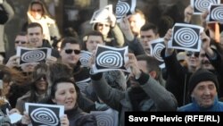 Jedan od protesta zbog napada na novinarku "Vijesti", Podgorica, 12. mart 2012.