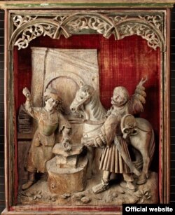 Altarul Miracolul potcovirii calului (Sf. Eligius), Suabia (Biberach an der Riß?), cca. 1520–30, (Liebieghaus Skulpturensammlung, Frankfurt am Main Photo: Liebieghaus Skulpturensammlung – ARTOTHEK)