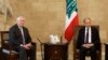 U.S. Secretary of State Rex Tillerson (L) meets with Lebanese President Michel Aoun at the presidential palace in Baadba on the outskirts of the capital Beirut, February 15, 2018