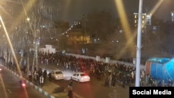 Crowds gathering in front of Ostad Moein St in Tehran in protest against Khamenei for deceiving the public about plane crash. January 12, 2020.
