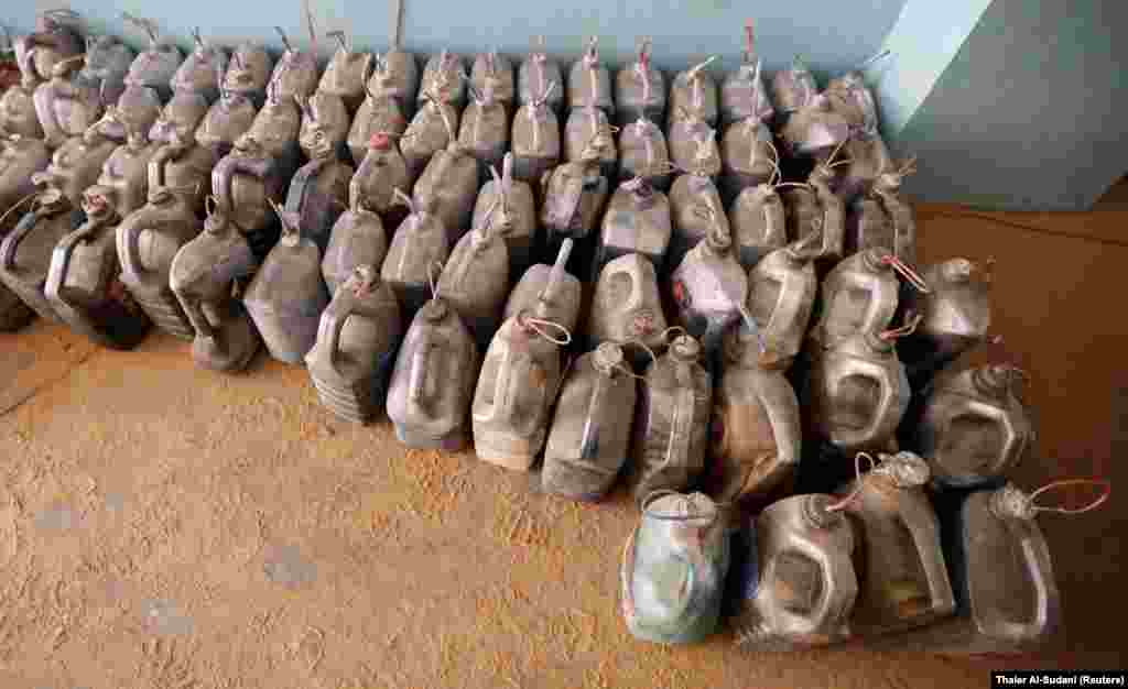 Explosives left behind at a school in Fallujah, Iraq, by IS militants.