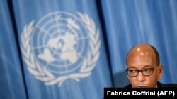 U.S. Ambassador Robert Wood attends a media briefing at the UN offices in Geneva in April.