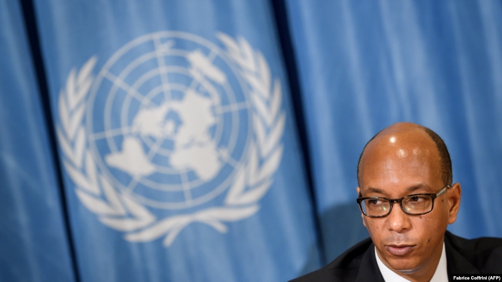 SWITZERLAND -- U.S. Ambassador Robert Wood attends a media briefing on upcoming meeting on the Nuclear Non-Proliferation Treaty, at the United Nations Offices in Geneva, April 19, 2018