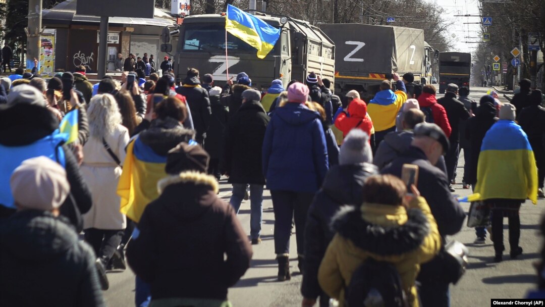 Протест против российской оккупации. Херсон, 20 марта 2022 года