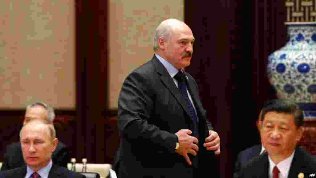 Уладзімір Пуцін, Аляксандар Лукашэнка і Сі Цьзіньпін на Саміце ў Пэкіне 15 траўня&nbsp;