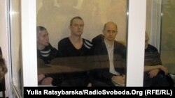 Обвинувачені зліва направо: Лев Просвірнін, Дмитро Рева, Віктор Сукачов, Віталій Федоряк (грудень 2012). На сьогоднішньому засіданні фото і відео зйомка була заборонена.