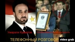 A video grab from a clip purporting to be a taped telephone conversation between Quvatov and Shamsullo Sohibov, a son-in-law of Tajik President Emomali Rahmon.